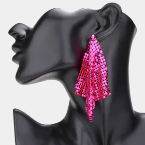 Long Fuchsia Colored Mesh Chain Dangle Fun Fashion Earrings | Runway Earrings | 588785