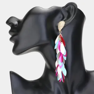 Long Multi-Color Sequin Fringe Fun Fashion Earrings | Headshot Earrings | 618531