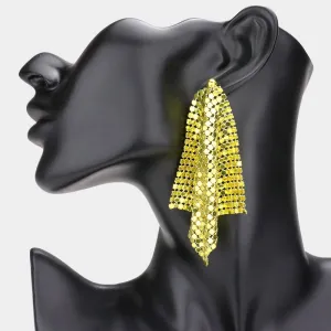 Long Yellow Colored Mesh Chain Dangle Fun Fashion Earrings | Runway Earrings | 588787