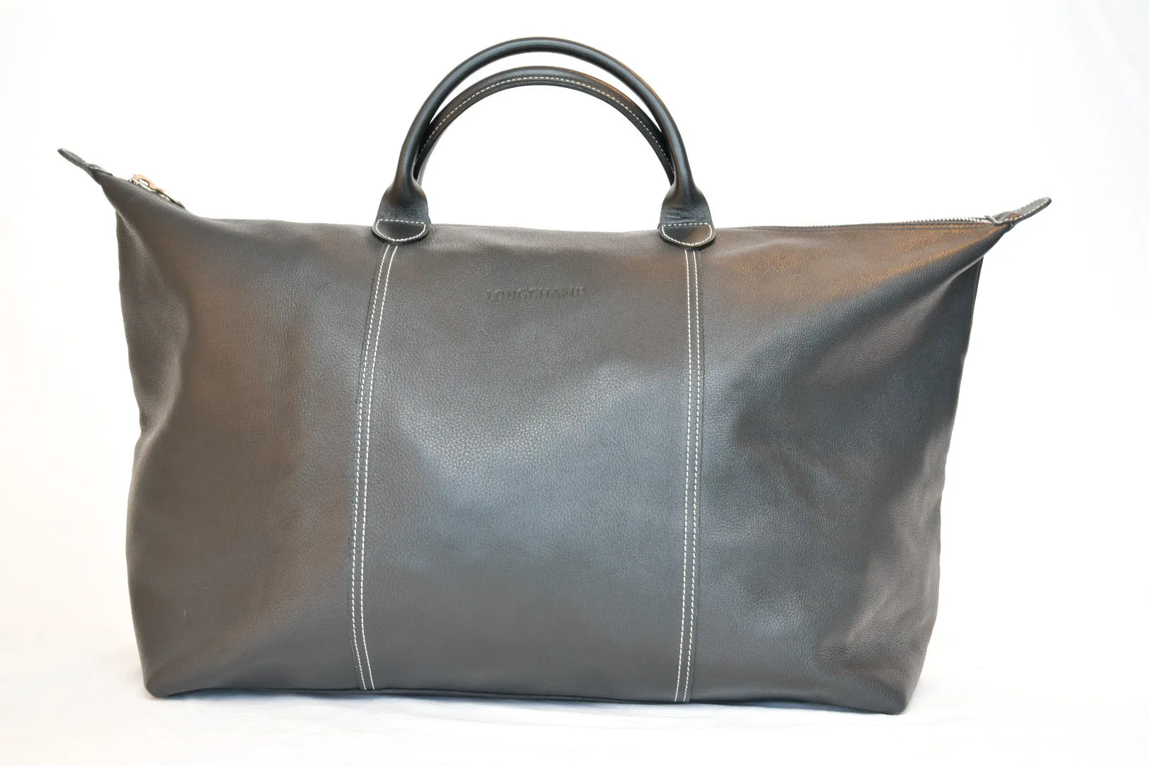 Longchamp Black Leather Top Handle Duffle