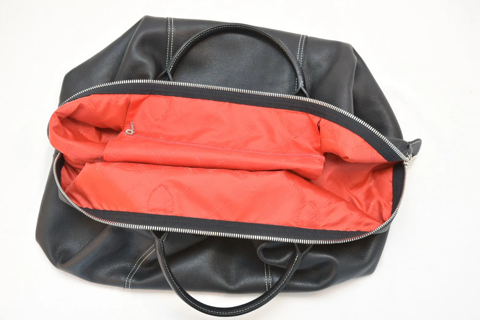 Longchamp Black Leather Top Handle Duffle