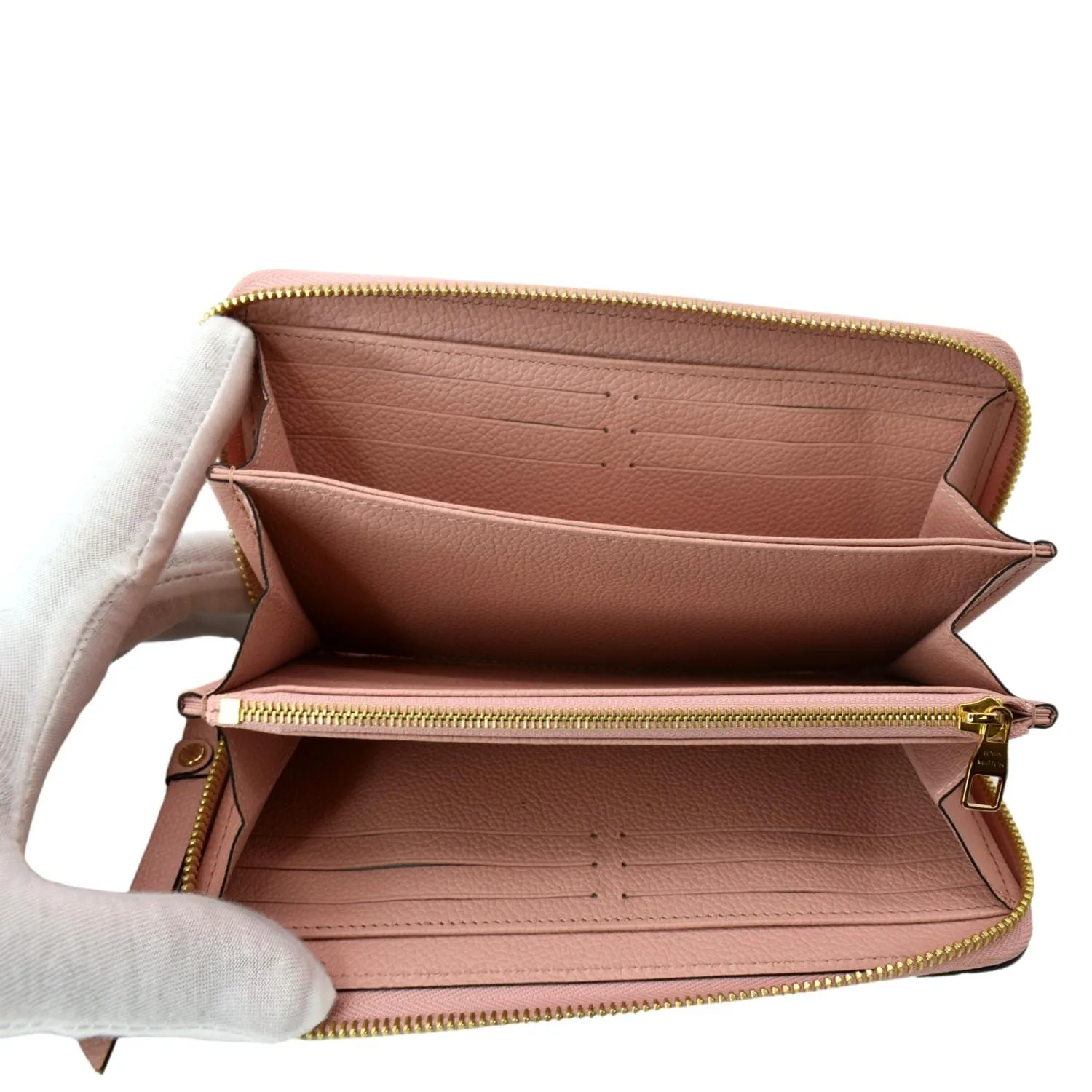 LOUIS VUITTON Monogram Empreinte Leather Zippy Wallet Rose Poudre Pink