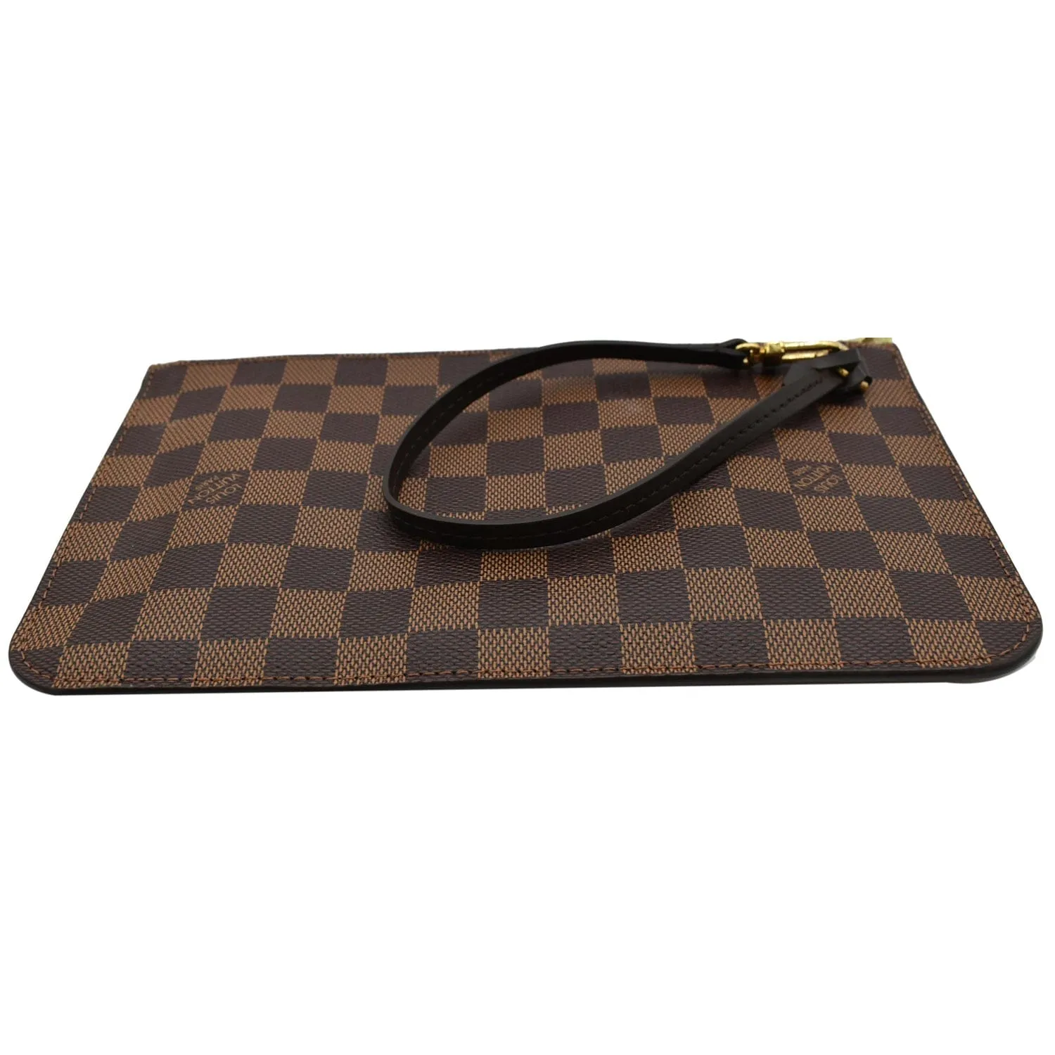LOUIS VUITTON Neverfull MM Damier Ebene Pochette Wristlet Pouch Brown