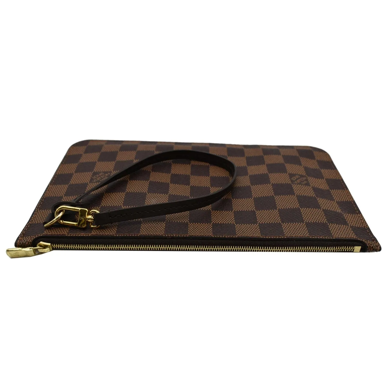 LOUIS VUITTON Neverfull MM Damier Ebene Pochette Wristlet Pouch Brown