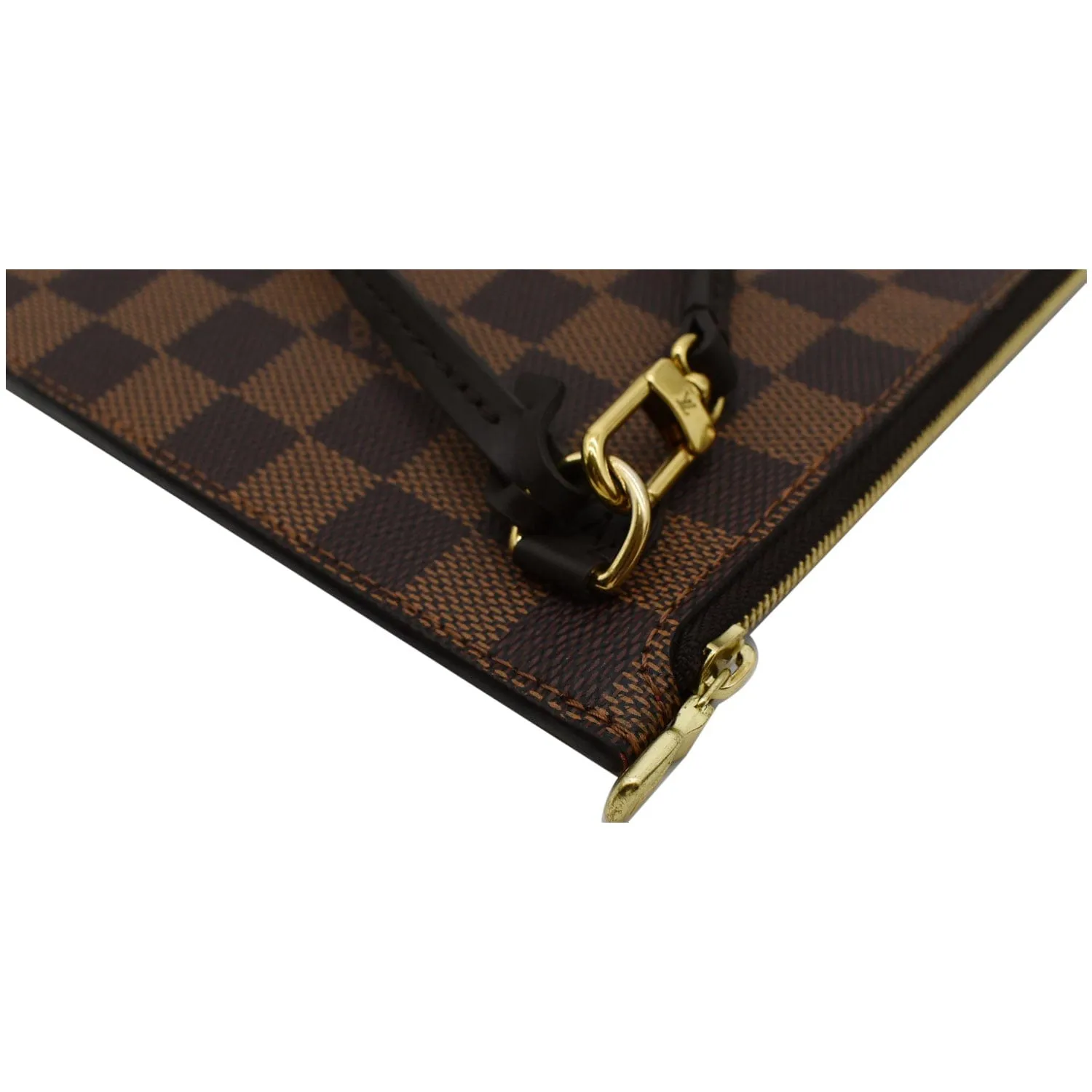 LOUIS VUITTON Neverfull MM Damier Ebene Pochette Wristlet Pouch Brown