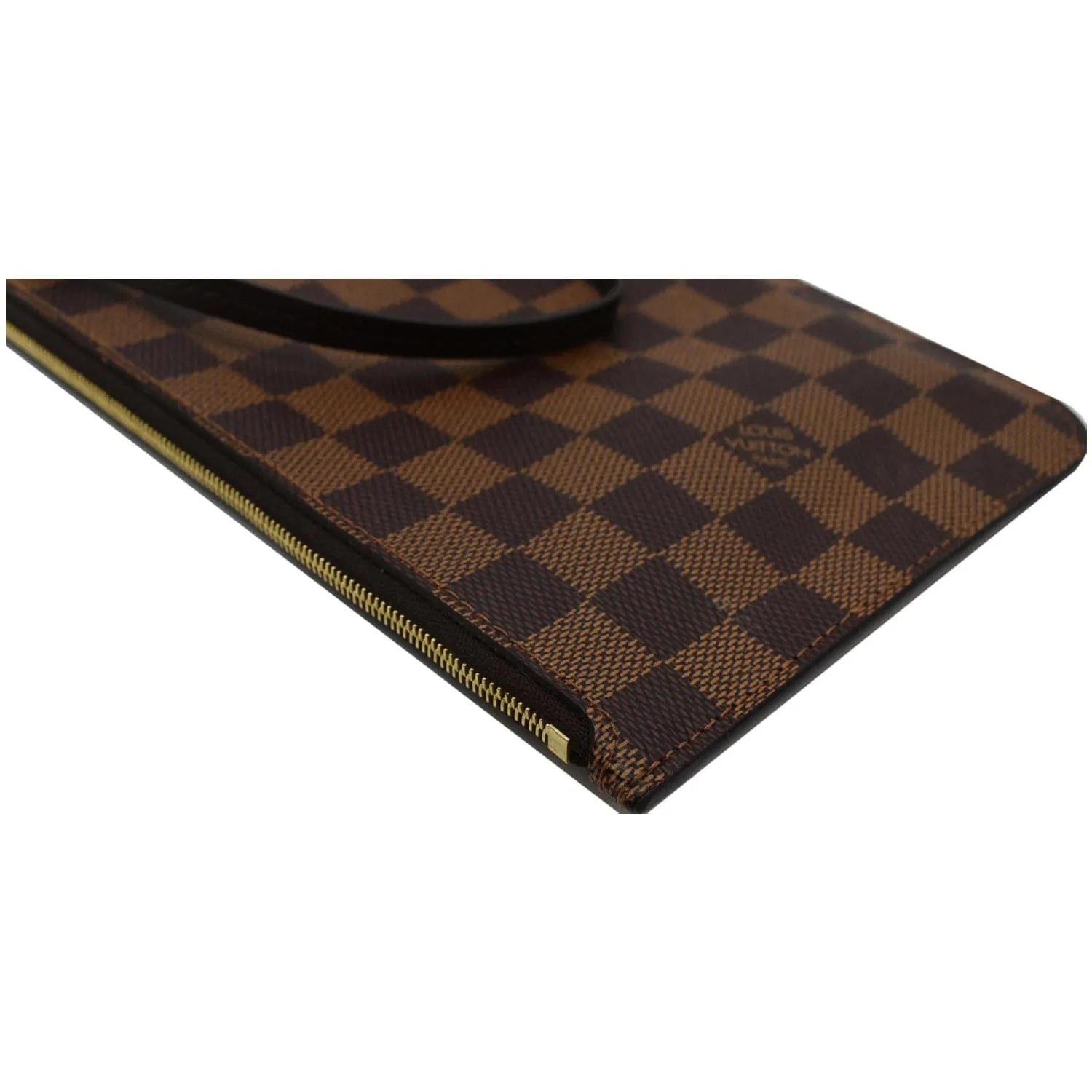 LOUIS VUITTON Neverfull MM Damier Ebene Pochette Wristlet Pouch Brown