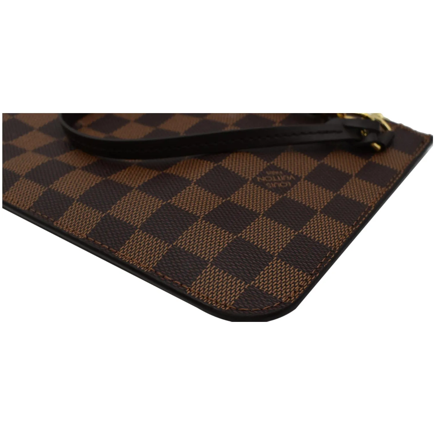 LOUIS VUITTON Neverfull MM Damier Ebene Pochette Wristlet Pouch Brown
