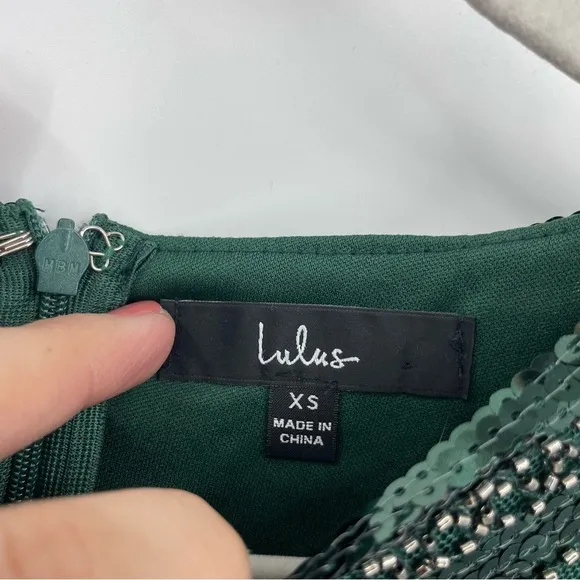 Lulus Spread Your Shine Emerald Green Sequin Embroidered Bodycon Dress Sz XS