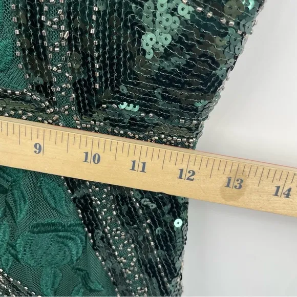 Lulus Spread Your Shine Emerald Green Sequin Embroidered Bodycon Dress Sz XS
