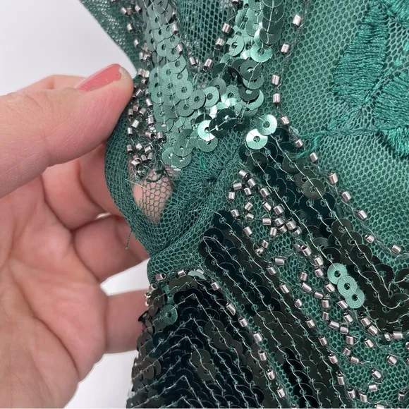 Lulus Spread Your Shine Emerald Green Sequin Embroidered Bodycon Dress Sz XS