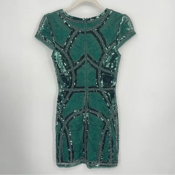 Lulus Spread Your Shine Emerald Green Sequin Embroidered Bodycon Dress Sz XS