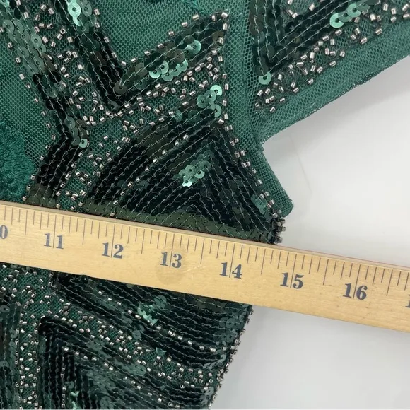 Lulus Spread Your Shine Emerald Green Sequin Embroidered Bodycon Dress Sz XS