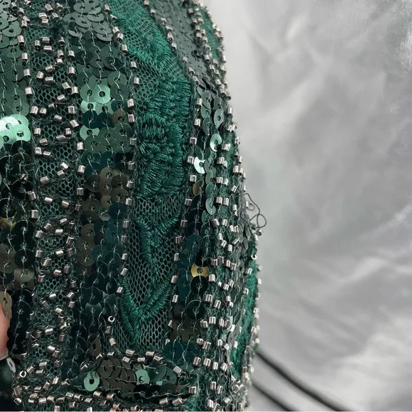 Lulus Spread Your Shine Emerald Green Sequin Embroidered Bodycon Dress Sz XS
