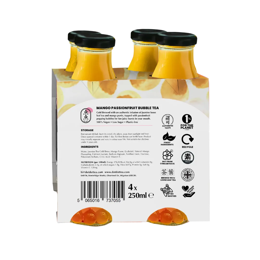 Mango Passionfruit Bubble Tea 4 x 4 x 250ml