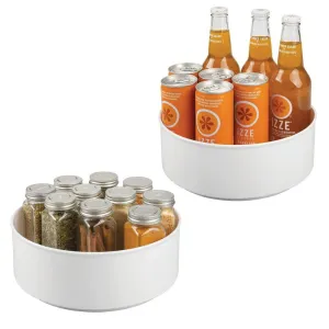 mDesign Plastic Round Lazy Susan Rotating Turntable Food Storage Container for Cabinet, Pantry, Refrigerator, Countertop, Spinning Organizer for Spices, Condiments, Baking Supplies, 2 Pack - White