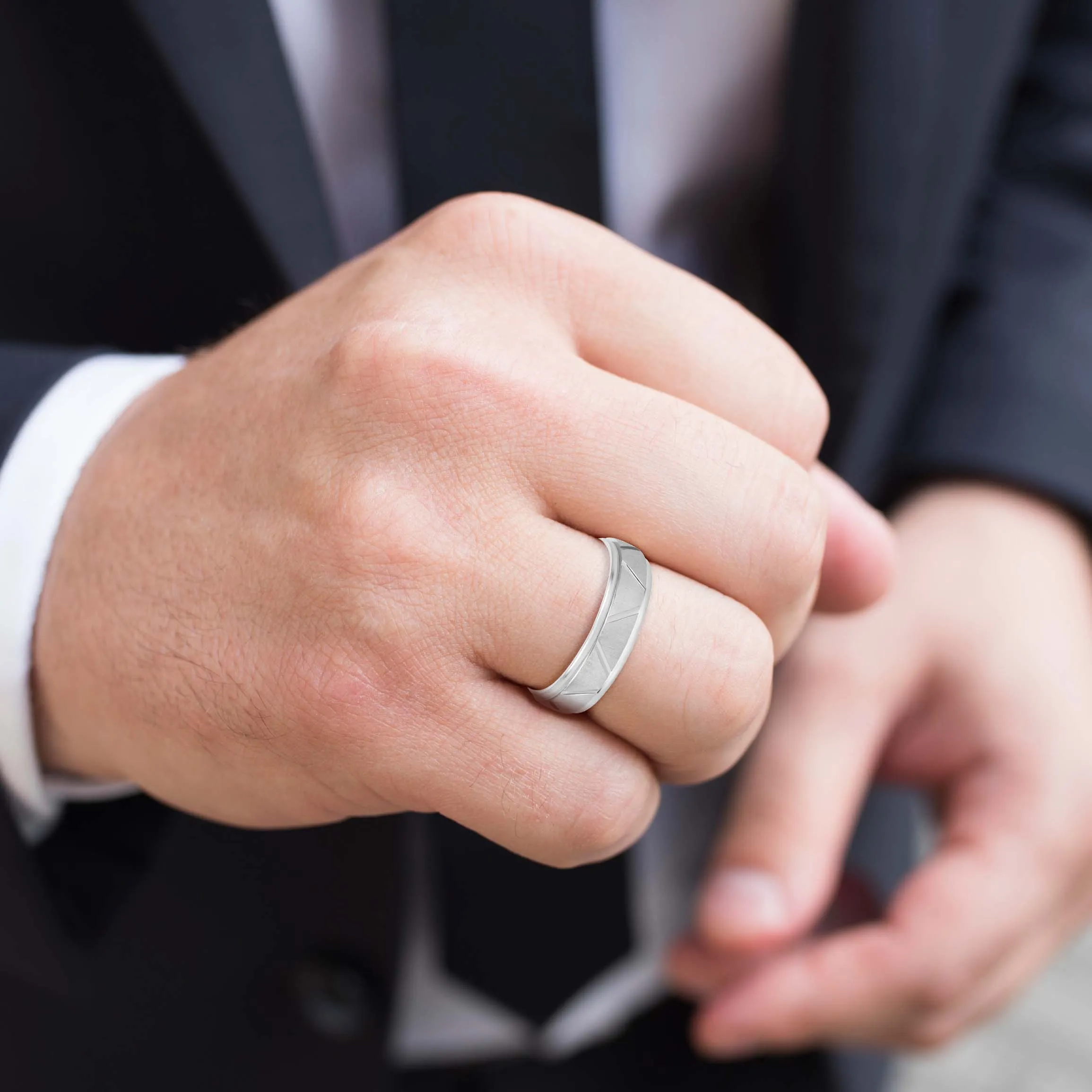 Men's Diagonal Cut Textured Wedding Band