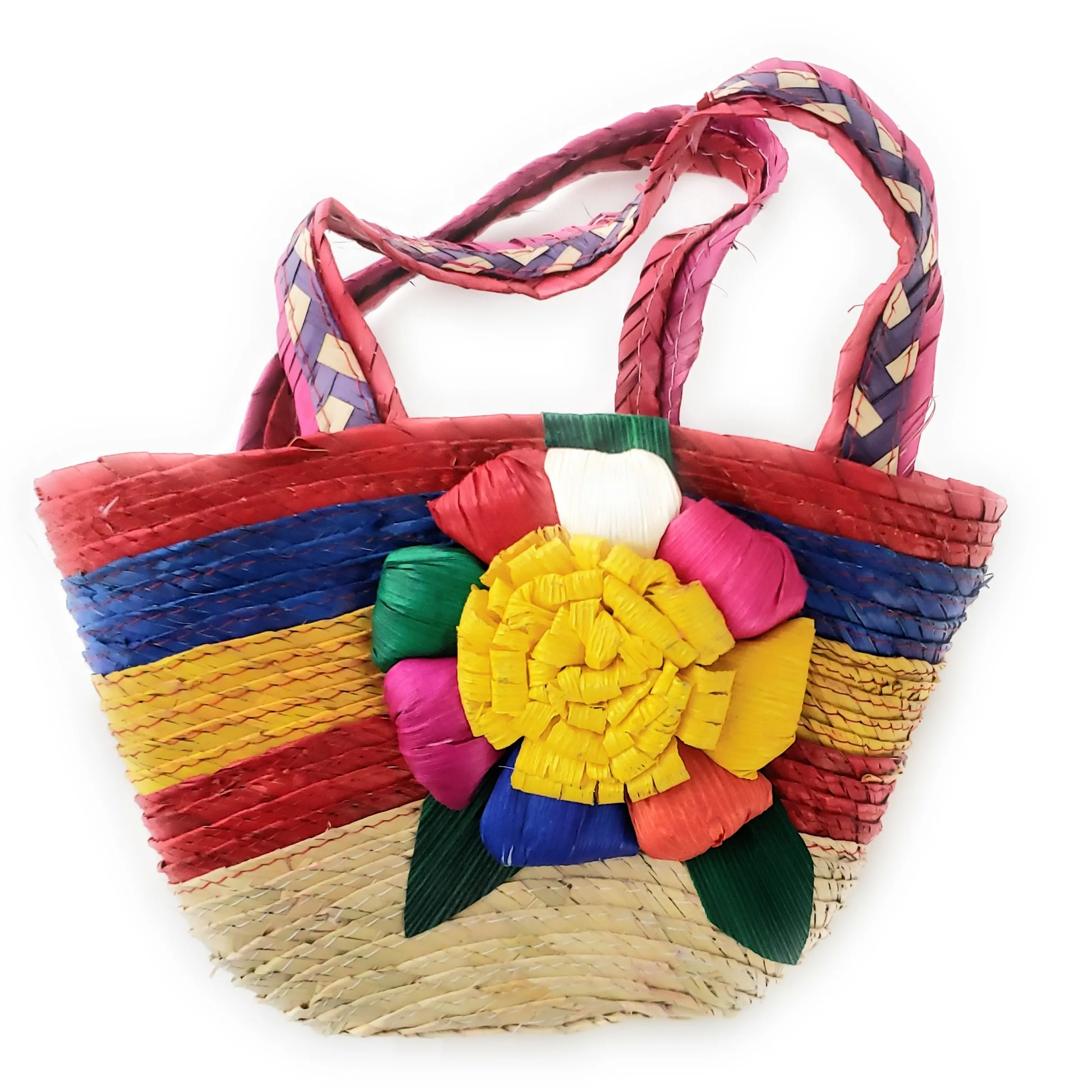 Mexican Floral Palm Bag  Handmade  Candy Bag Flower Straw Bag
