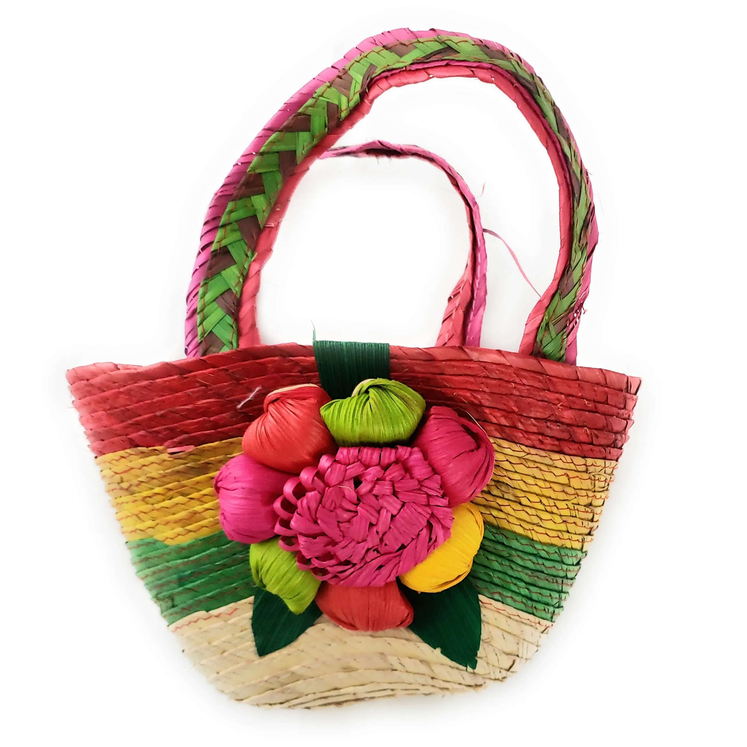 Mexican Floral Palm Bag  Handmade  Candy Bag Flower Straw Bag