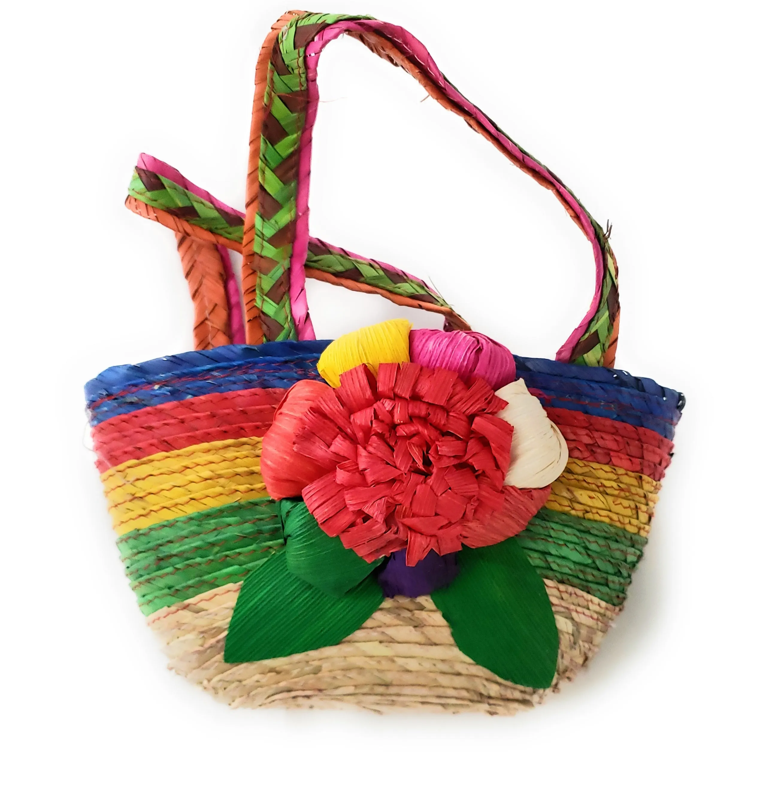 Mexican Floral Palm Bag  Handmade  Candy Bag Flower Straw Bag