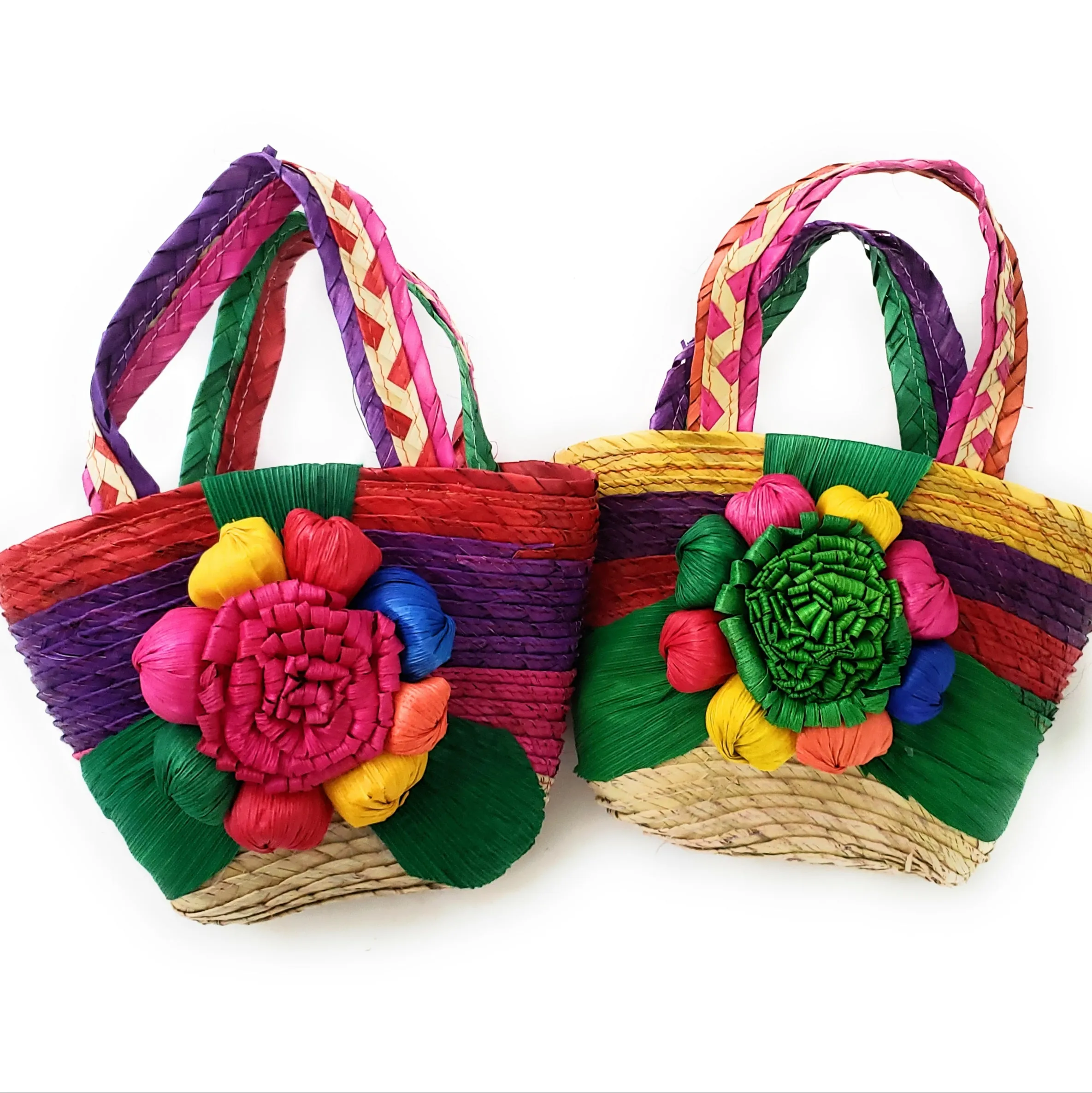 Mexican Floral Palm Bag  Handmade  Candy Bag Flower Straw Bag