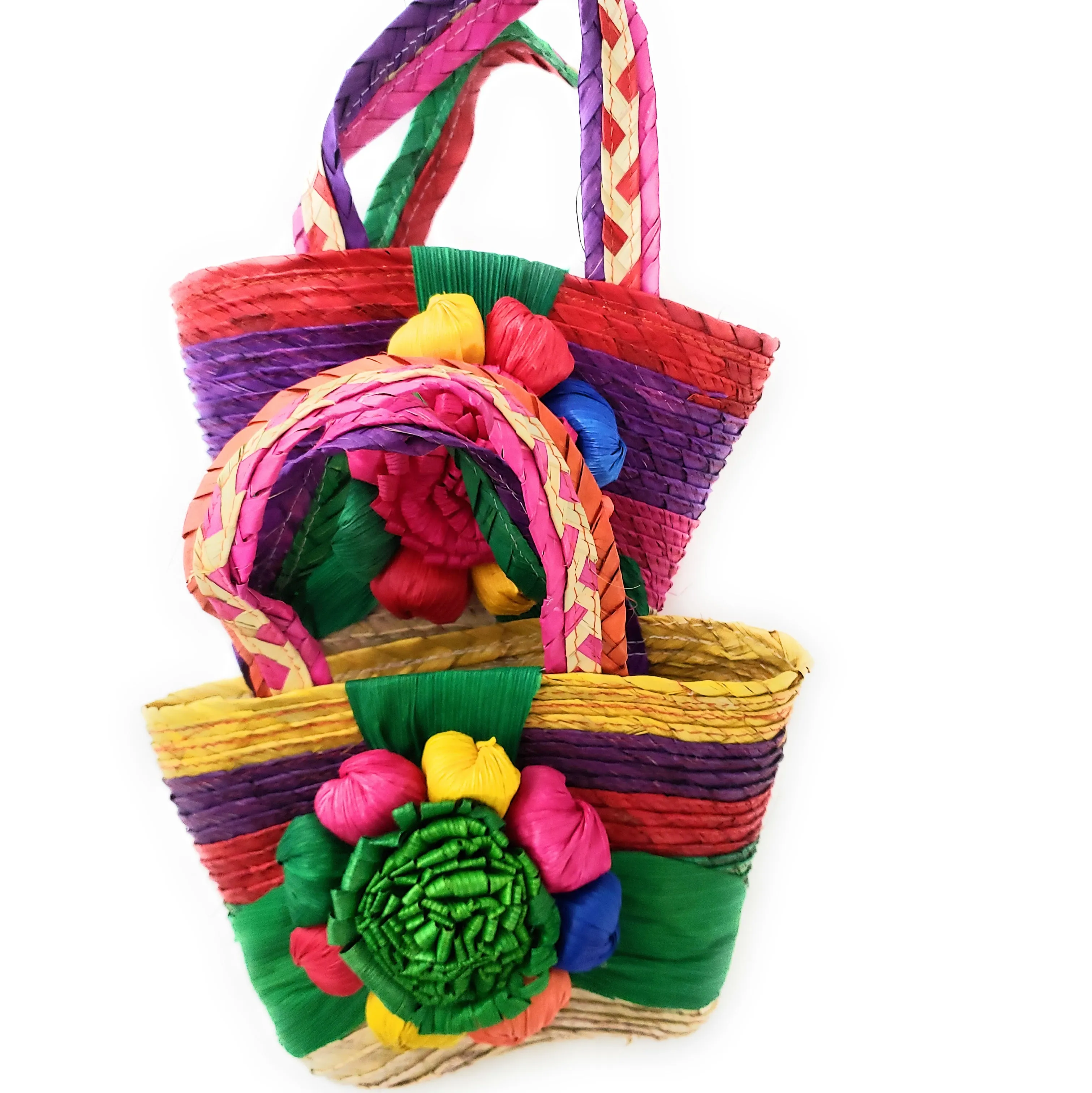 Mexican Floral Palm Bag  Handmade  Candy Bag Flower Straw Bag