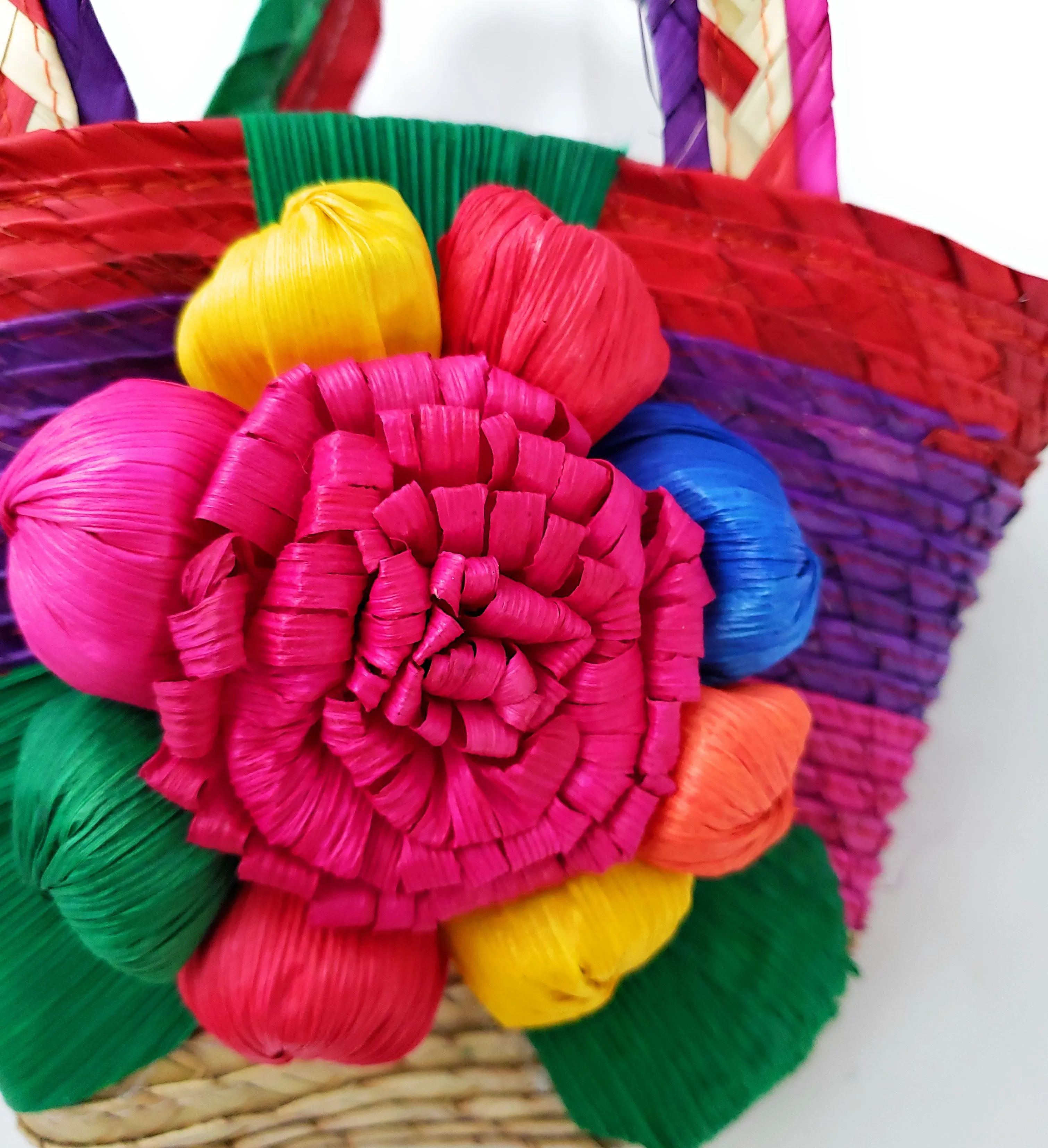Mexican Floral Palm Bag  Handmade  Candy Bag Flower Straw Bag