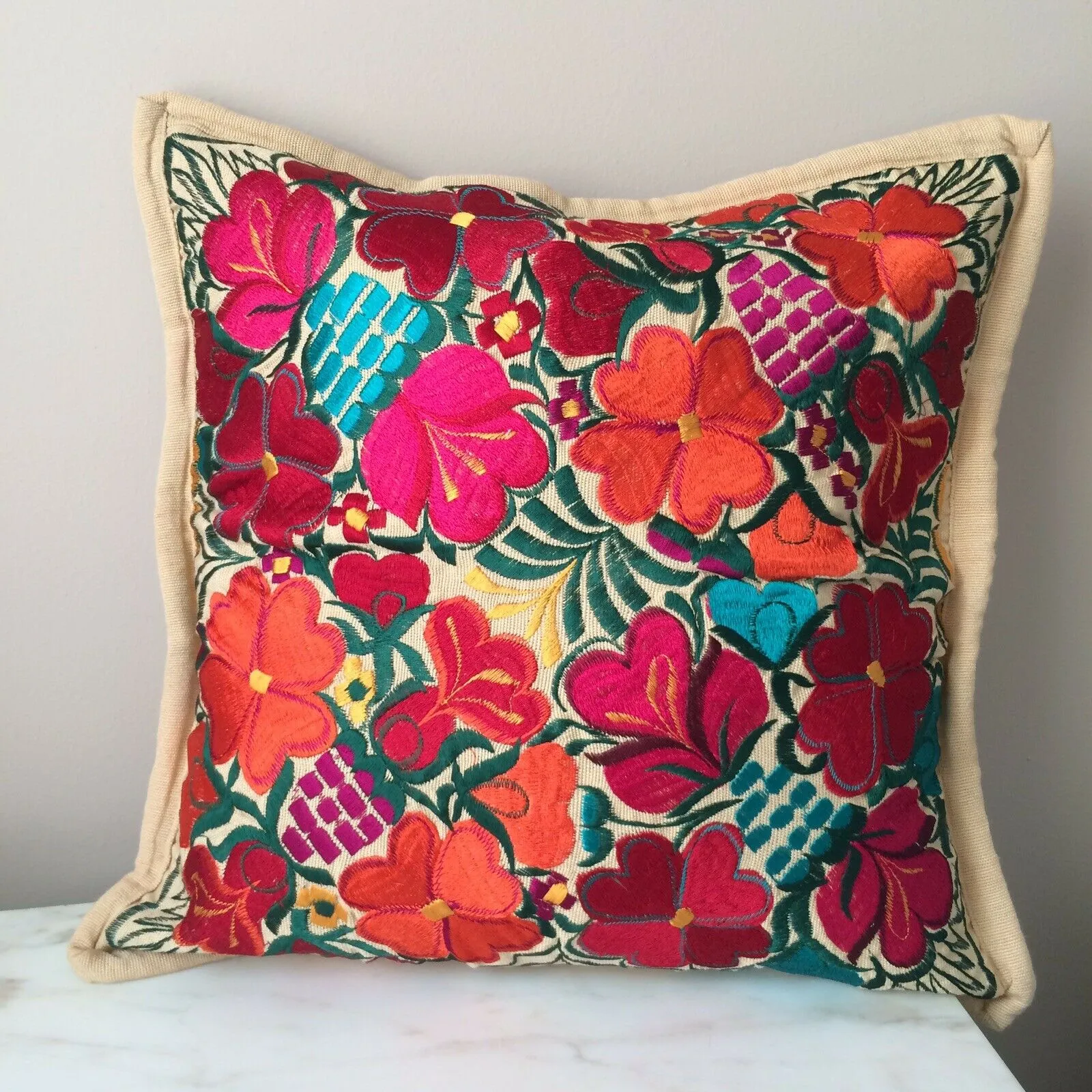 Mexican Pillow Cover Oaxaca Handmade Embroidered Decorative Pillow Case