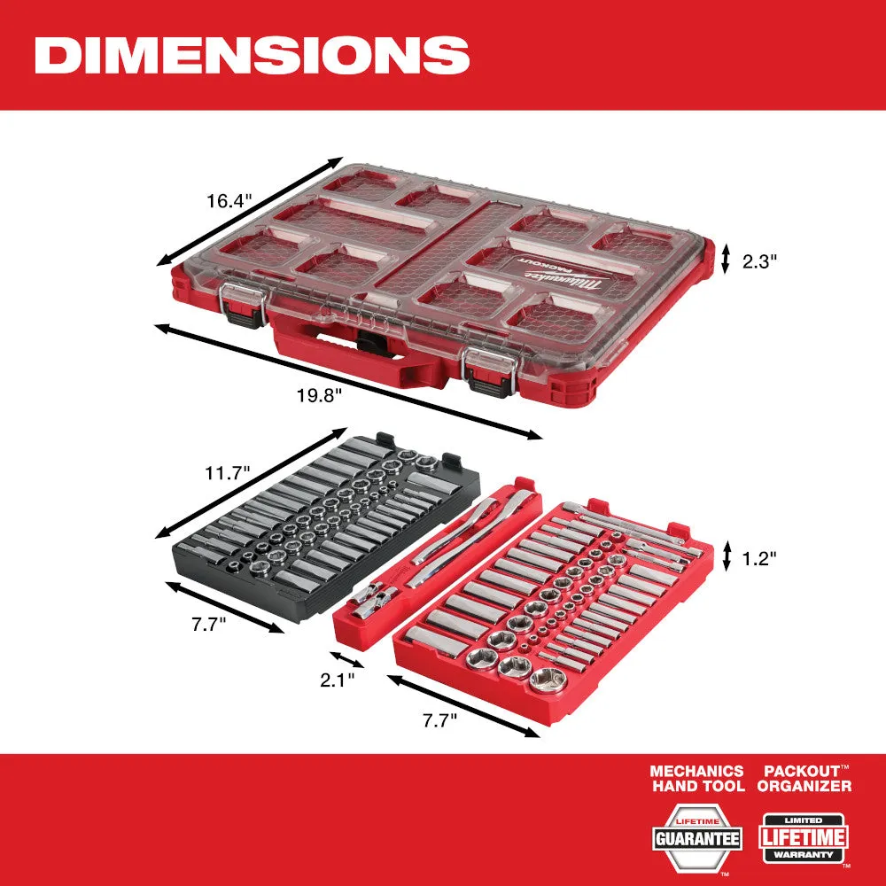 Milwaukee 48-22-9486 106pc 1/4" and 3/8" Metric & SAE Ratchet and Socket Set with PACKOUT Low-Profile Organizer