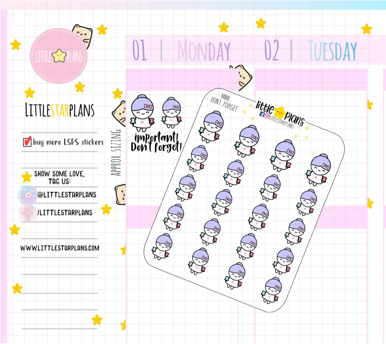 Mimi Don't Forget, Reminder, Important Planner Stickers