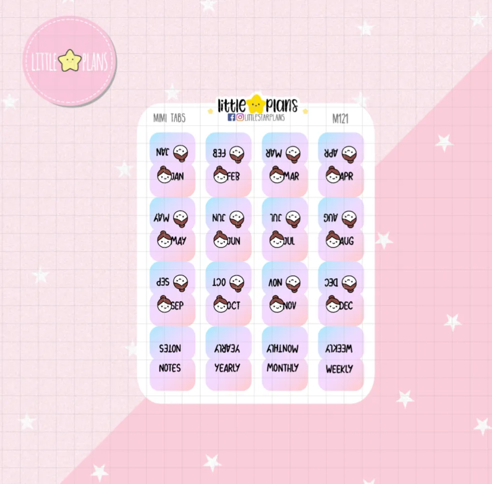 Mini - Monthly Tabs in Solid Colors or Cotton Candy