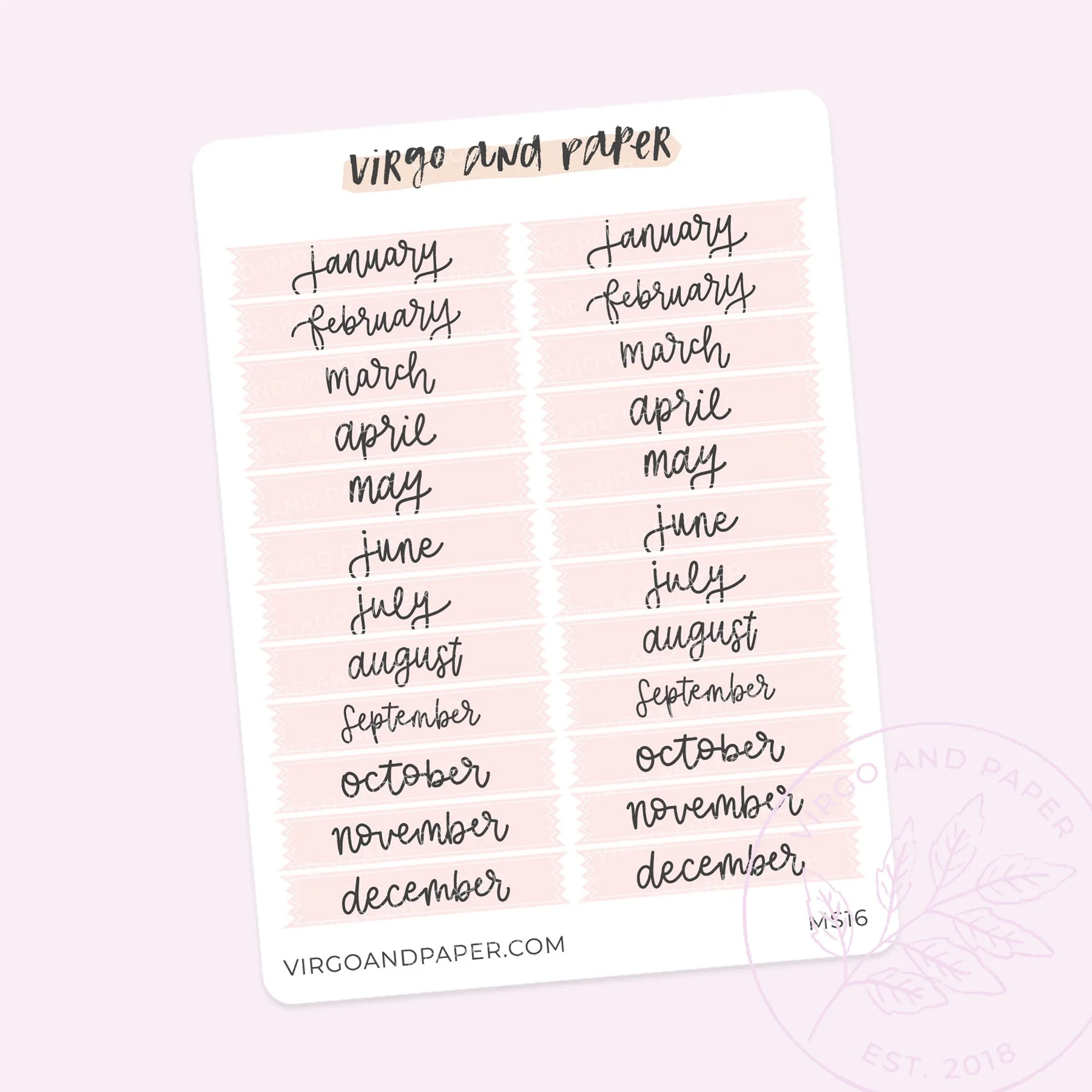 Mini Months of the Year Labels in Pink