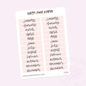 Mini Months of the Year Labels in Pink