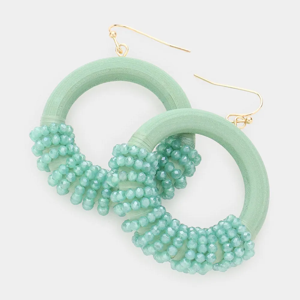 Mint Bead Wrapped Circle Fun Fashion Earrings | Runway Earrings | 571845
