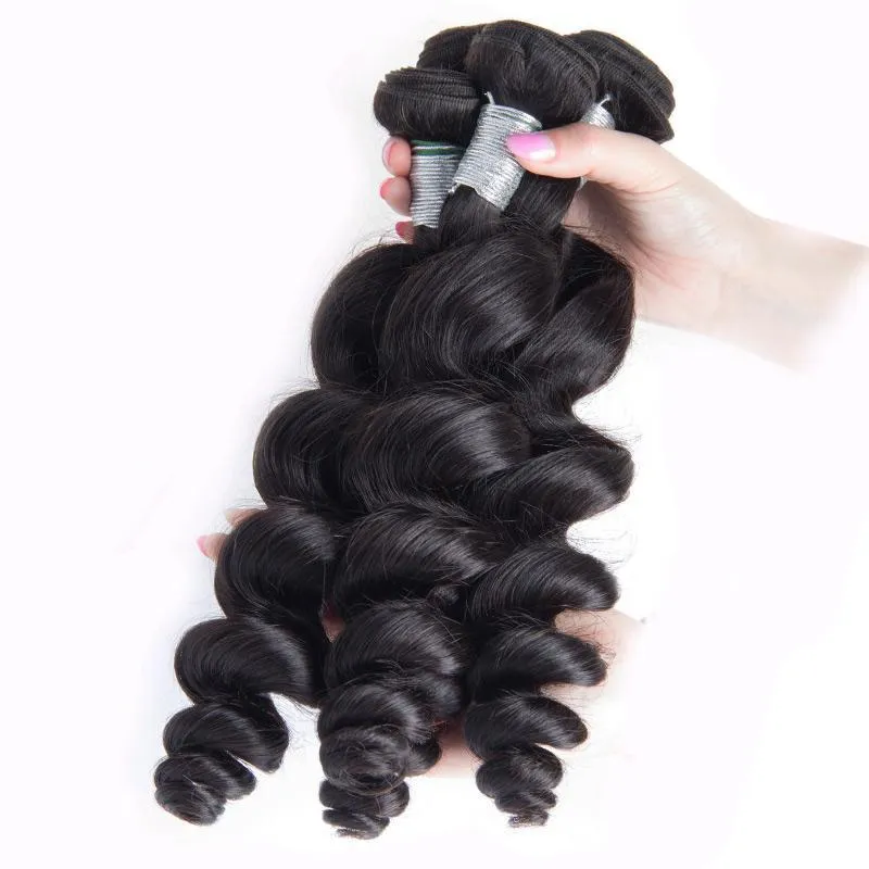 Modern Show Raw Indian Virgin Hair Loose Wave 3 Bundles With 4x4 Lace Closure 100% Real Human Hair