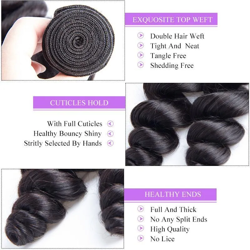 Modern Show Raw Indian Virgin Hair Loose Wave 3 Bundles With 4x4 Lace Closure 100% Real Human Hair