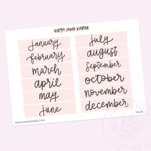 Months of the Year Labels in Pink