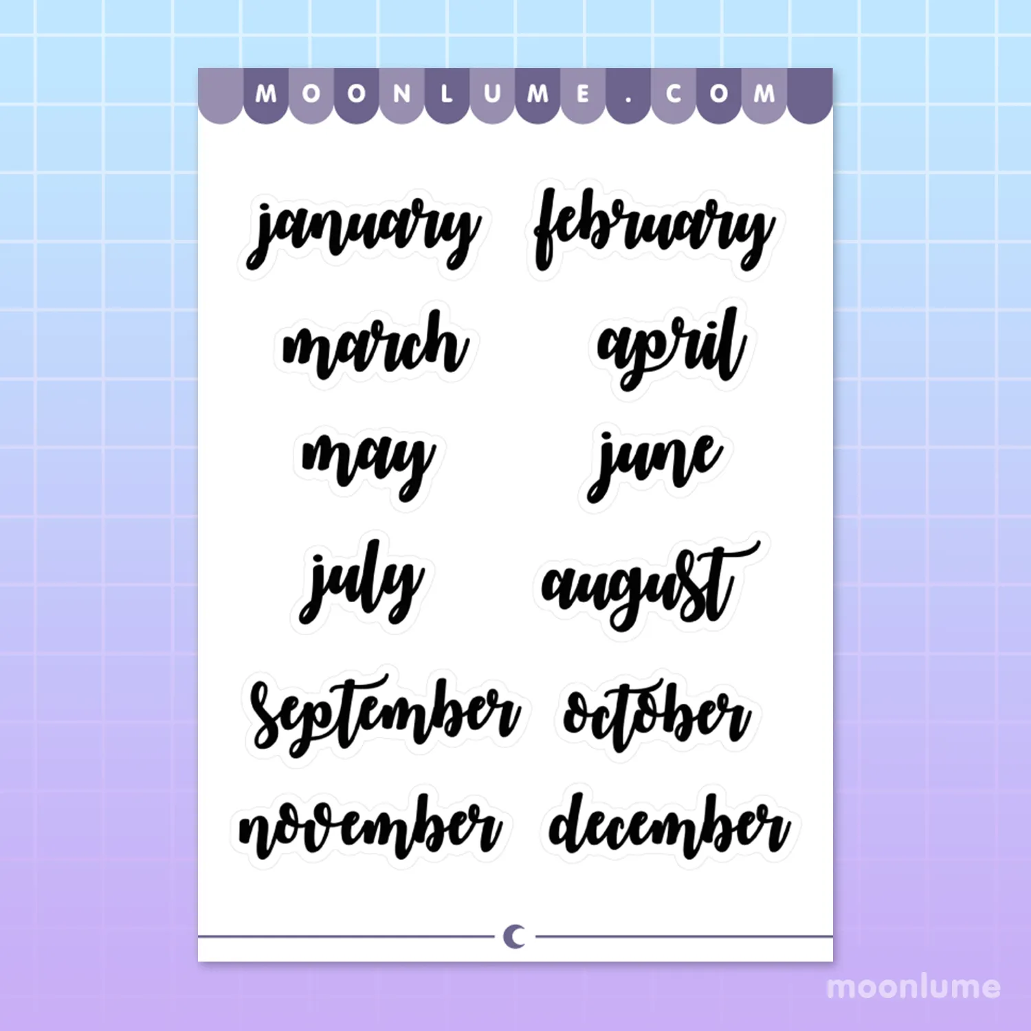 Months of the Year planner stickers - matte vinyl sticker sheet