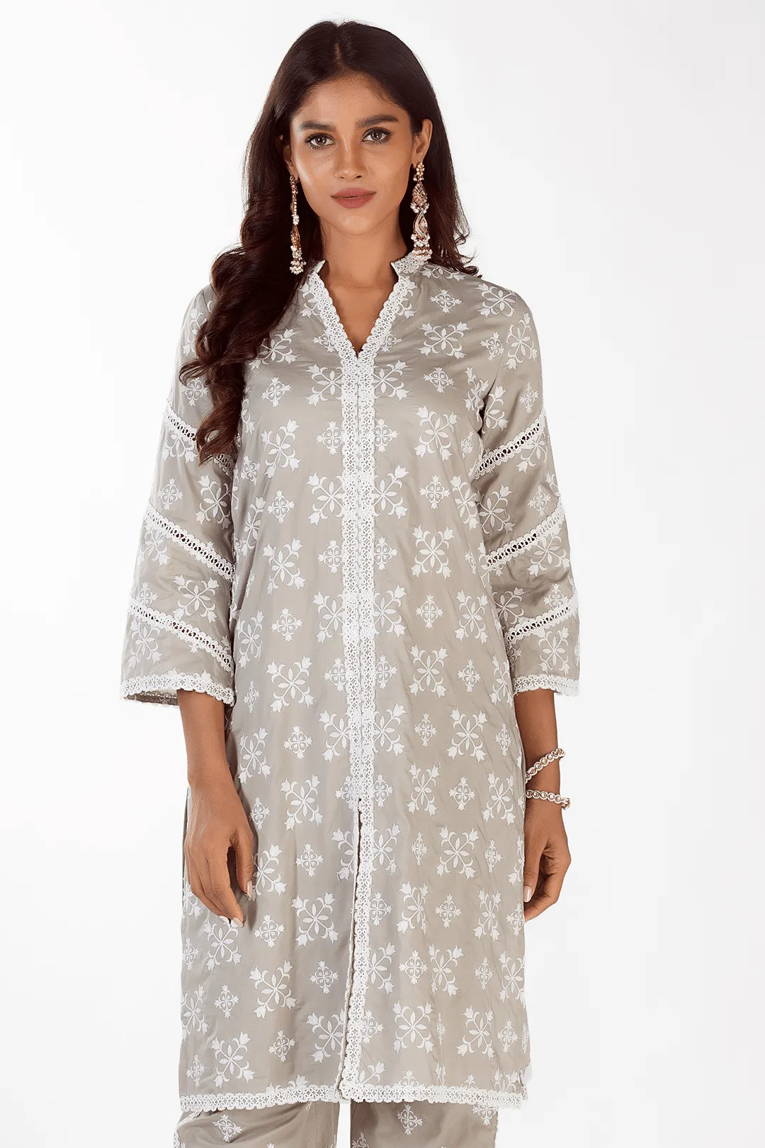 Mulmul Cotton Vera Grey Kurta With Vera Grey Pant