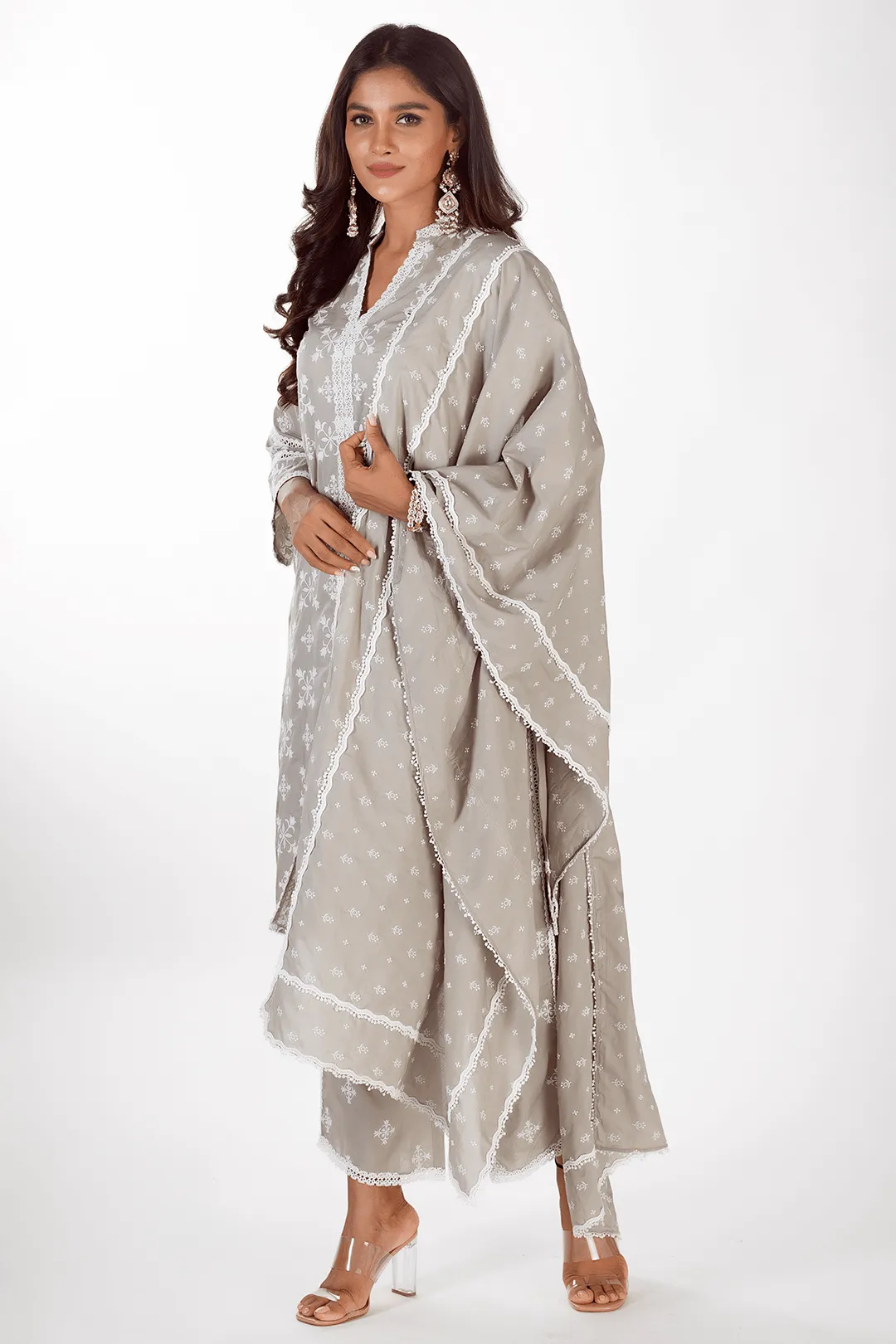 Mulmul Cotton Vera Grey Kurta With Vera Grey Pant
