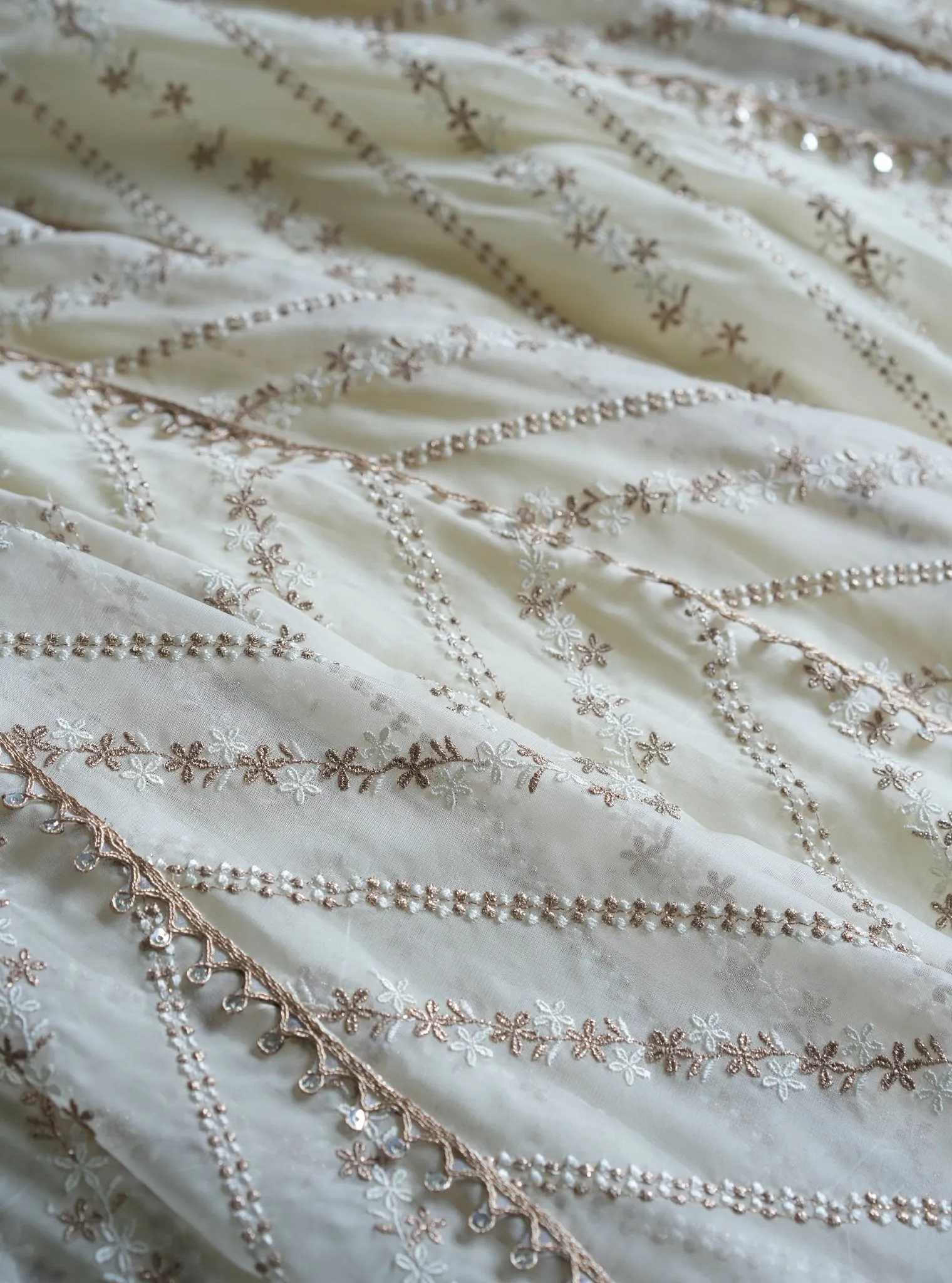 Mulmul Organza Gulmohar Off White Lehenga