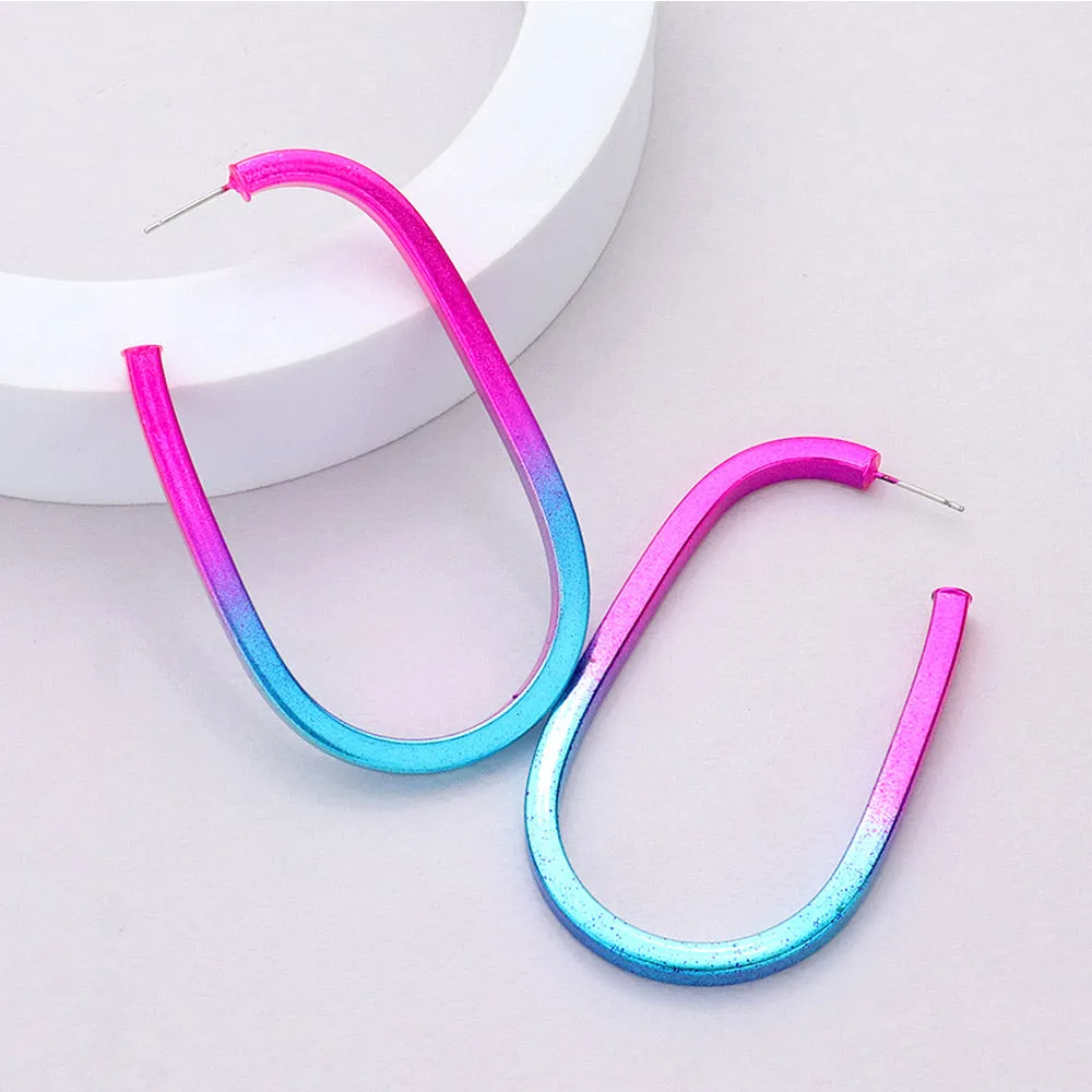 Multi-Color Elongated Hoop Earrings | 2.8" | Fun Fashion Earrings |  611638