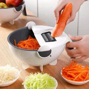 Multi-functional manual vegetable cutter with basket
