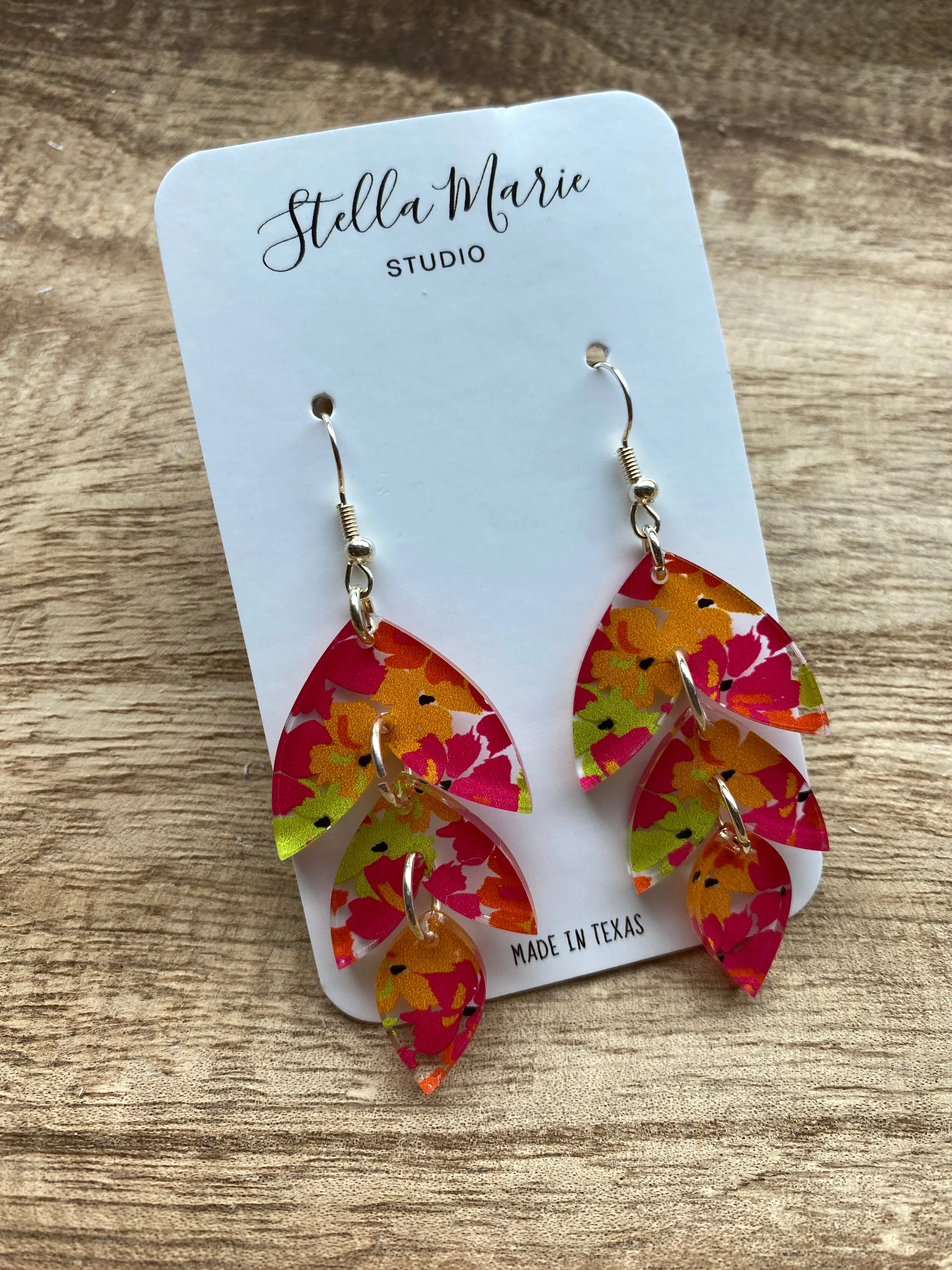 MULTIPLE COLORS: Acrylic Stacked Petal Earrings
