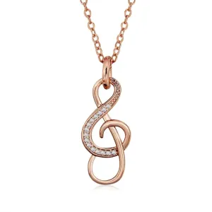 Music Note Cubic Zirconia Pendant Necklace, Copper, Rose Gold Color Jewelry for Women