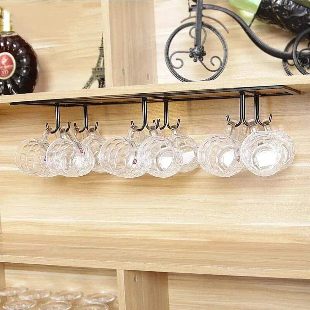 MZGH ISLAND Industry Metal Mug Drying Shelves,Under Cabinet Coffee Cup Holder,Wrought Iron Hanging Organizer Rack,12 Hooks Inverted Shelf(Bronze)