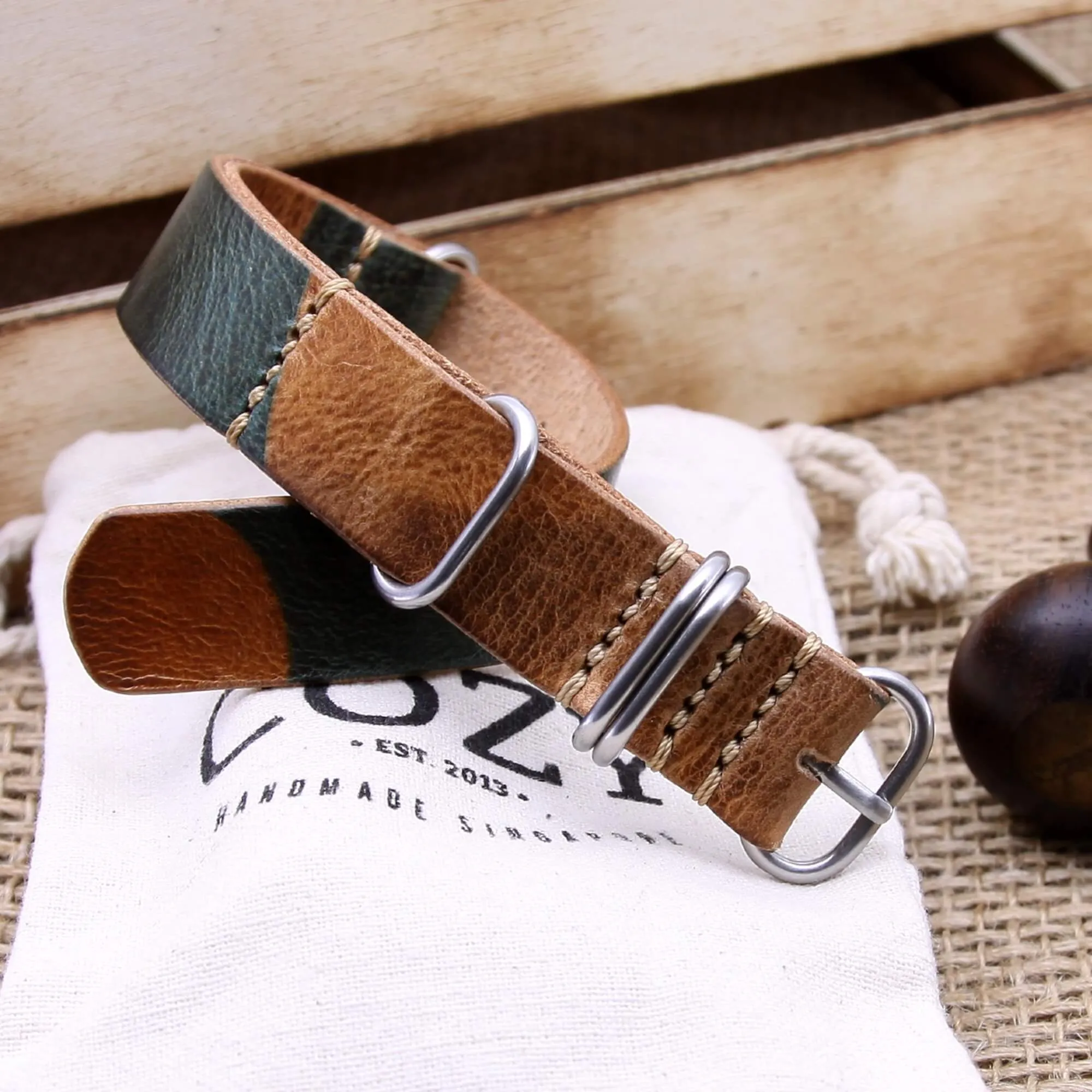 NAT2 Leather Watch Strap, 5-Ring Military 101