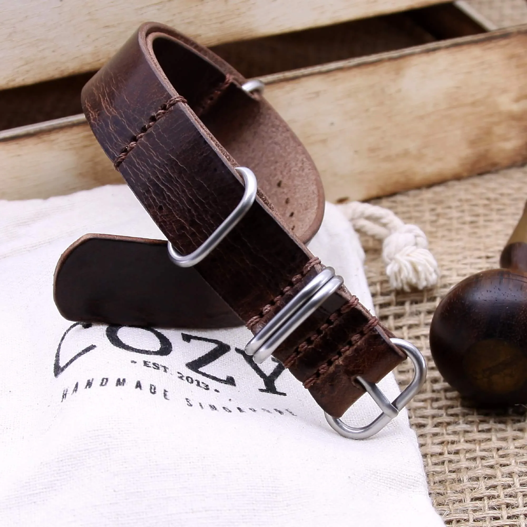 NAT2 Leather Watch Strap, 5-Ring Military 103