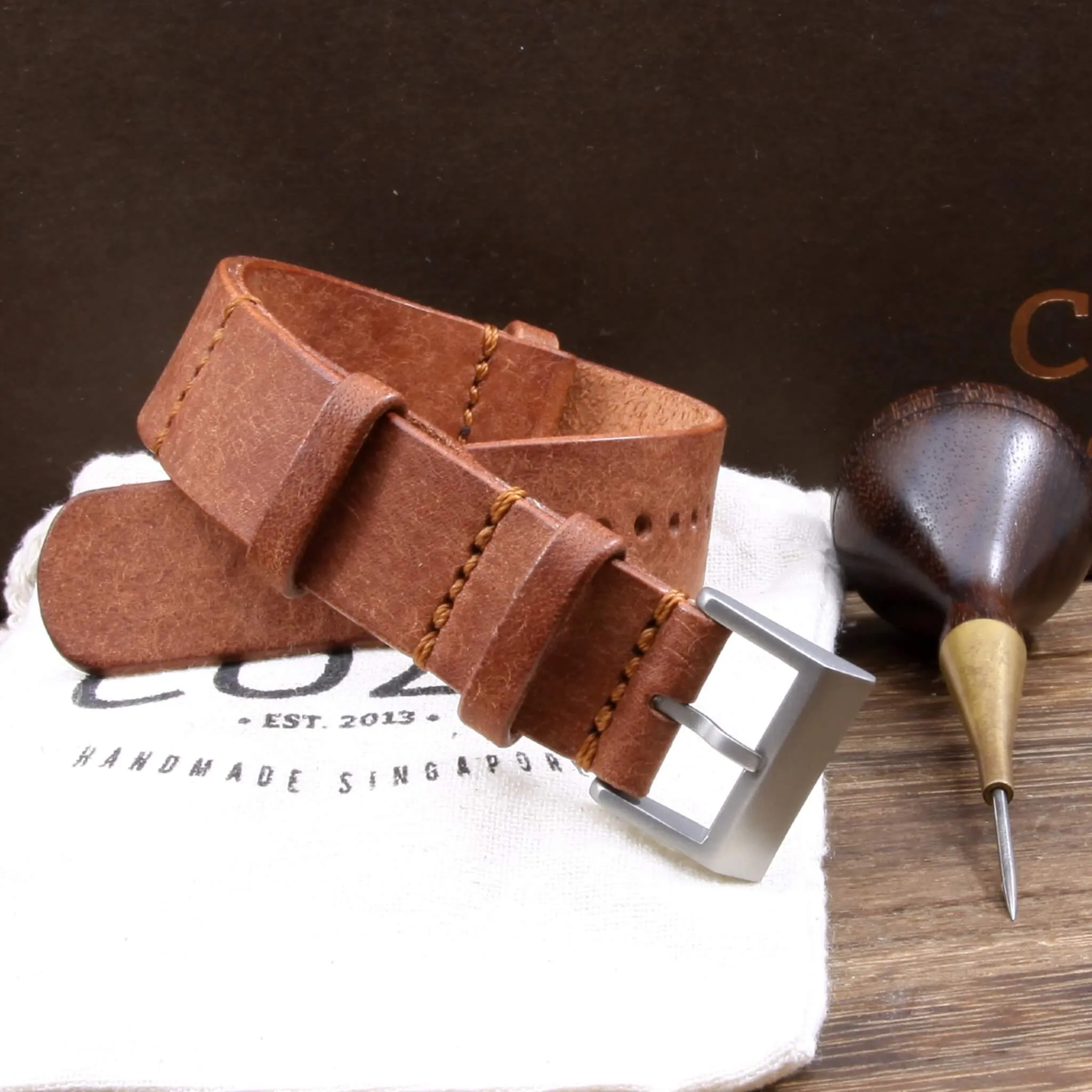 NAT2 Leather Watch Strap, Rustic Russet