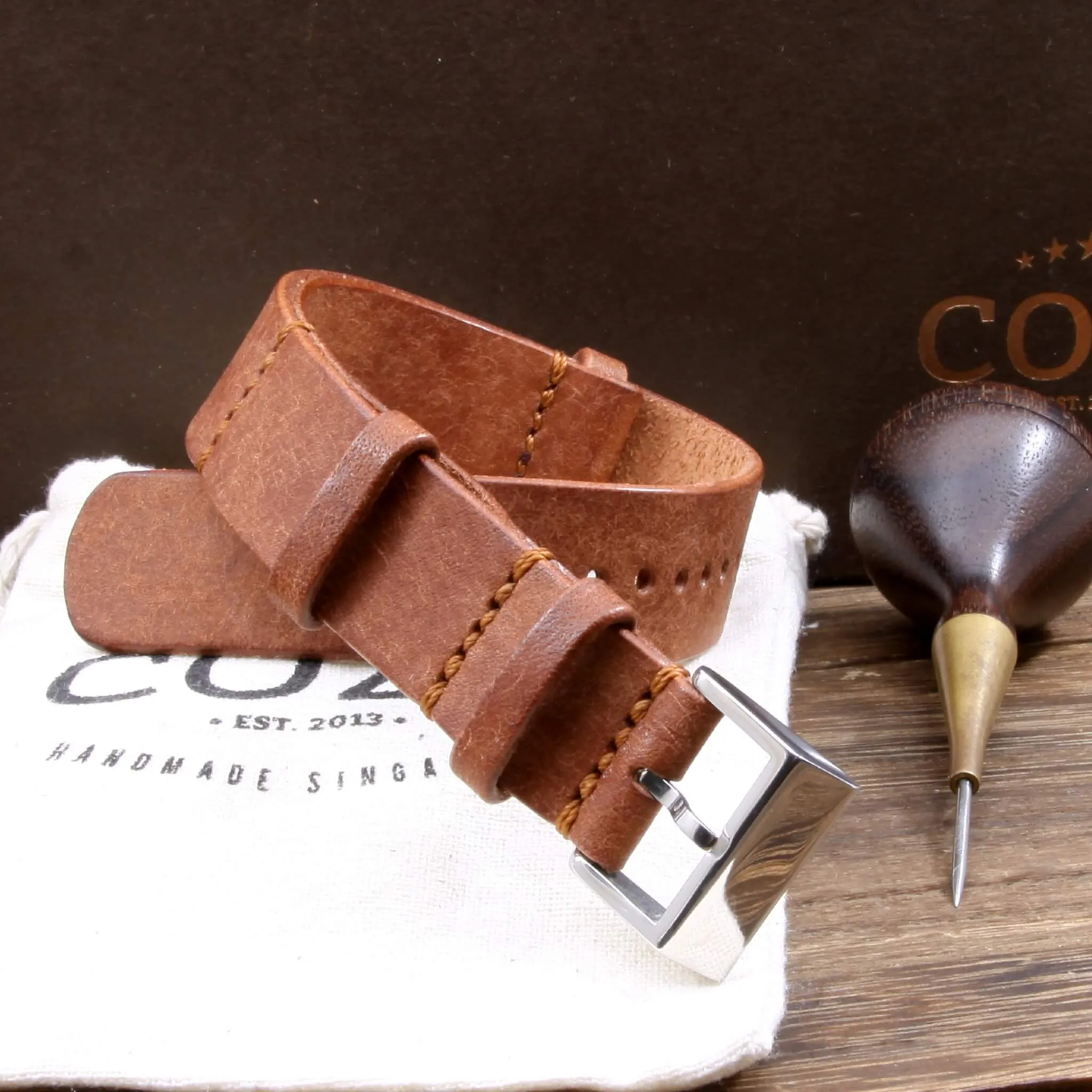 NAT2 Leather Watch Strap, Rustic Russet