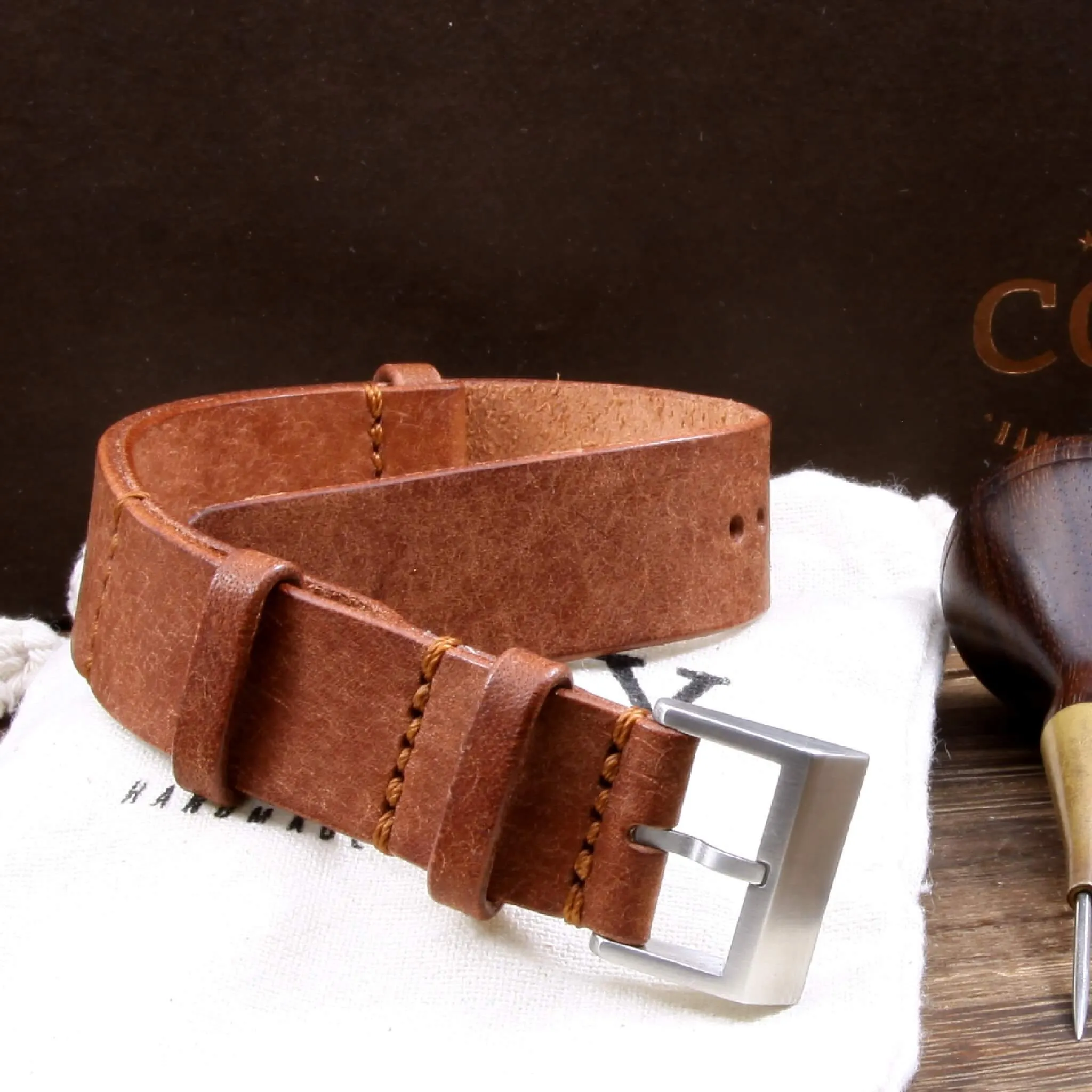NAT2 Leather Watch Strap, Rustic Russet
